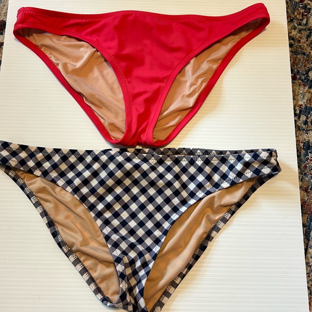 J.Crew Women’s bikini bottoms one red, the other black/white check size …